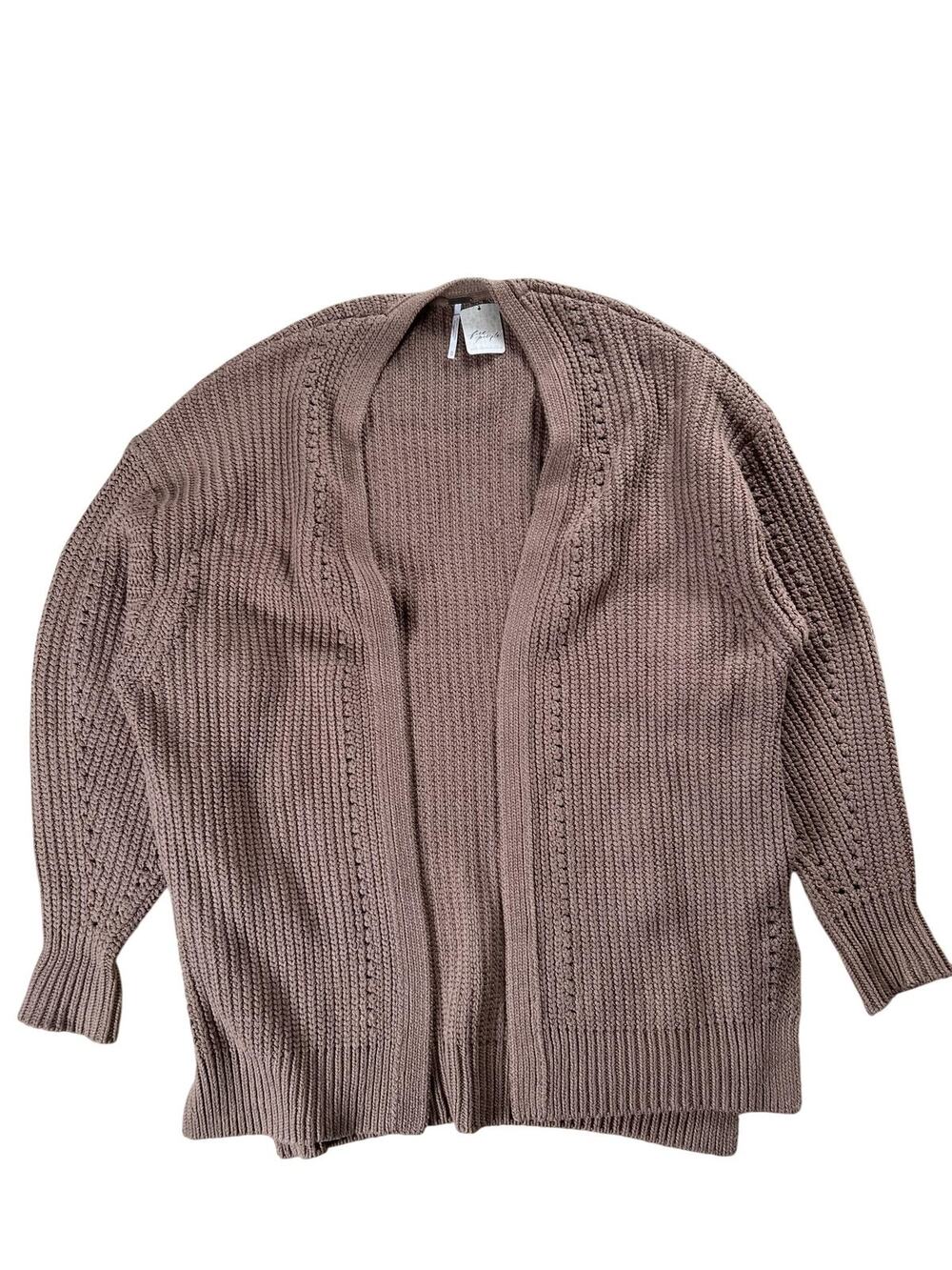 Free People Cardigan Womens M Brown Chunky-Knit Open V-Neck Relaxed Long-Sleeve